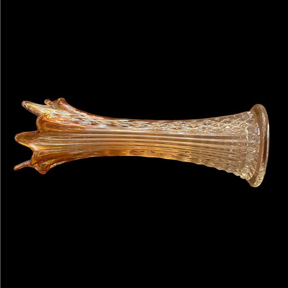 Vintage Fenton Marigold Carnival Glass Swung Vase Diamond Point Columns - Picture 8 of 12